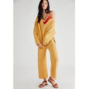 Free People Mustard Yellow Knit Jumpsuit